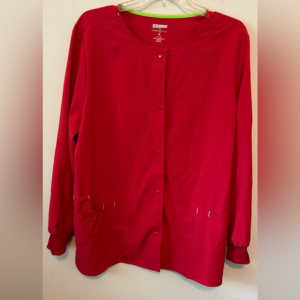 Unisex Scrubstar Red Long Sleeve Snap Up Active Jacket Size XL